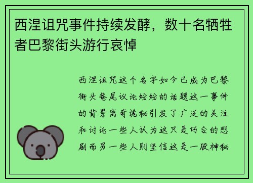 西涅诅咒事件持续发酵，数十名牺牲者巴黎街头游行哀悼